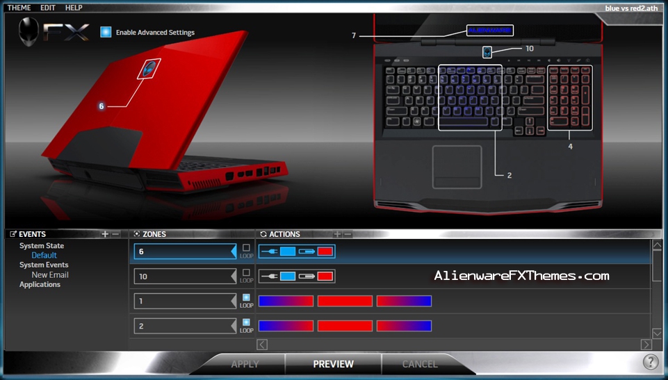 Blue vs Red 2 M17x Alienware FX Theme