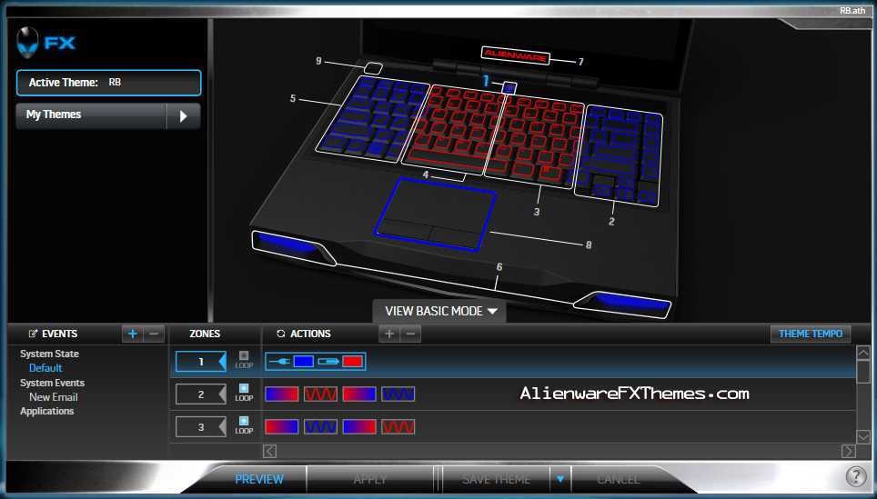 Red and Blue Pulsing M14x Alienware FX Theme