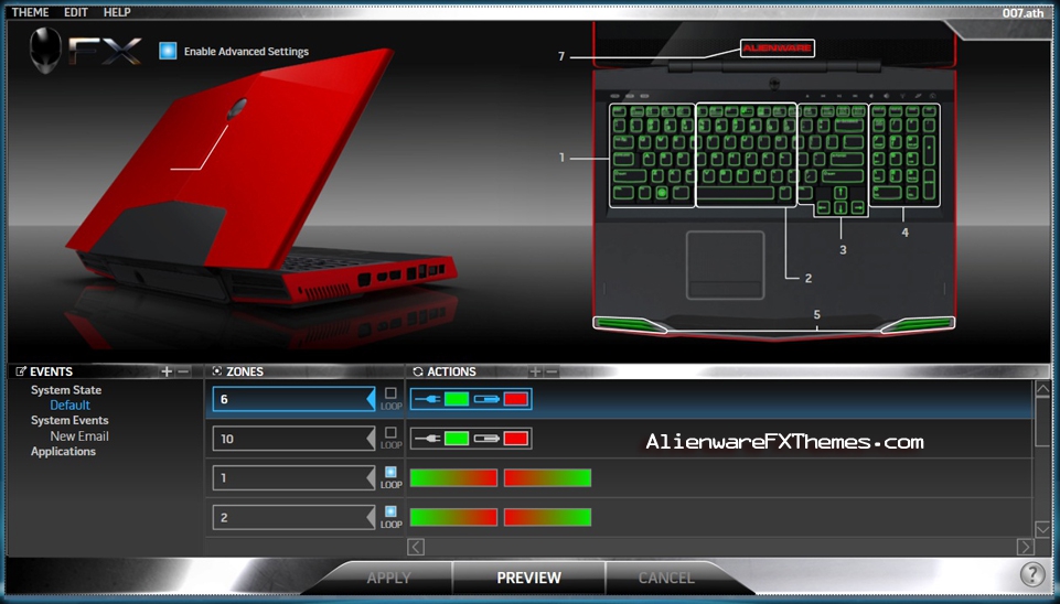 Red vs Green M17x Alienware FX Theme