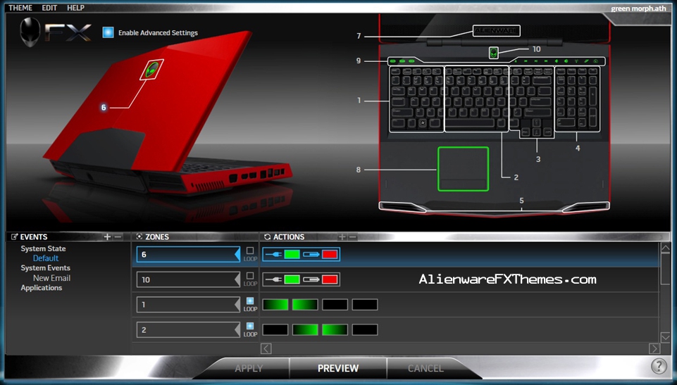 Green Morph M17x Alienware FX Theme