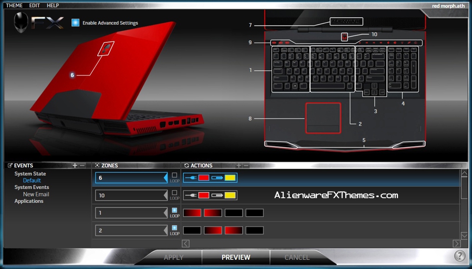Red Morph M17x Alienware FX Theme