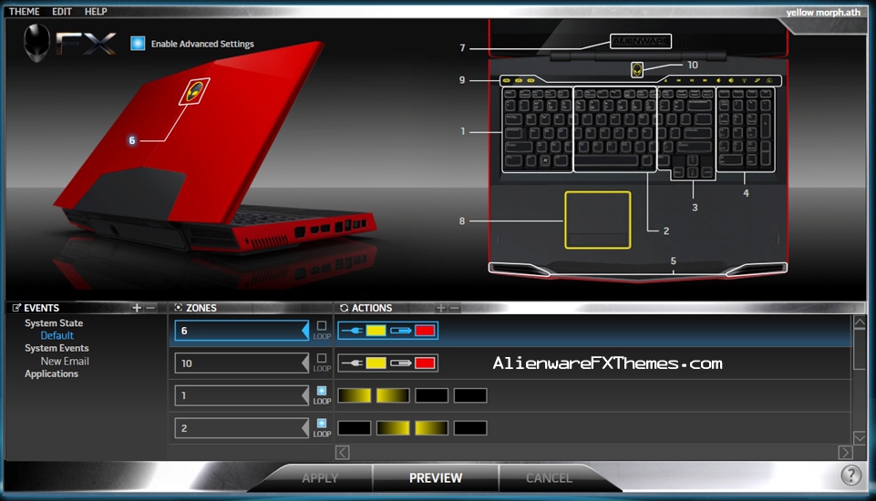 Yellow Morph M17x Alienware FX Theme