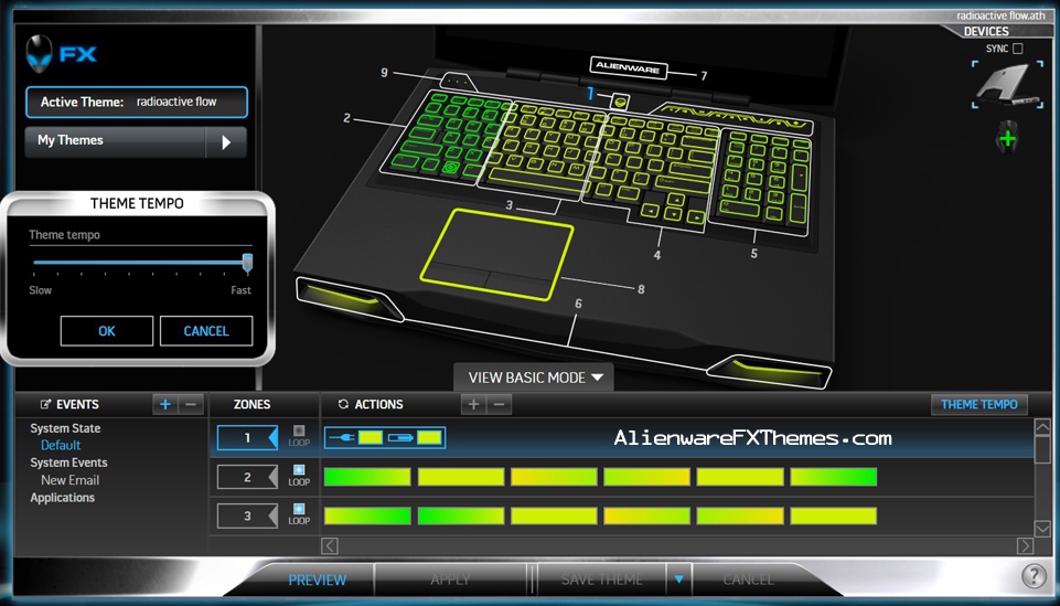 Radioactive Flow M17x R3 R4 Alienware FX Theme